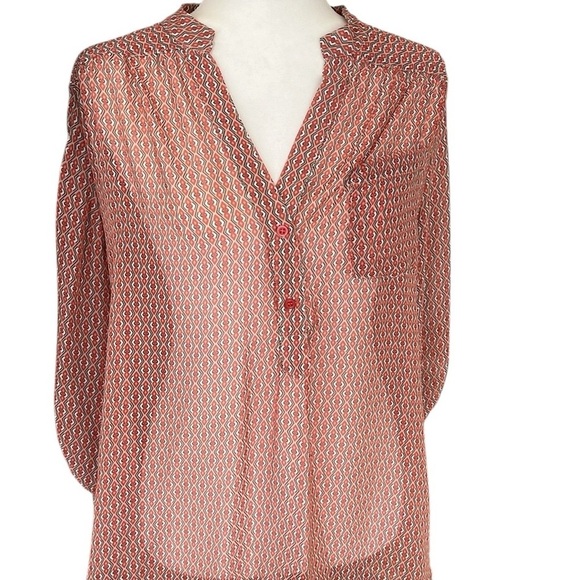 Pleione Tops - Pleione Geometric Red and White Blouse Size Large